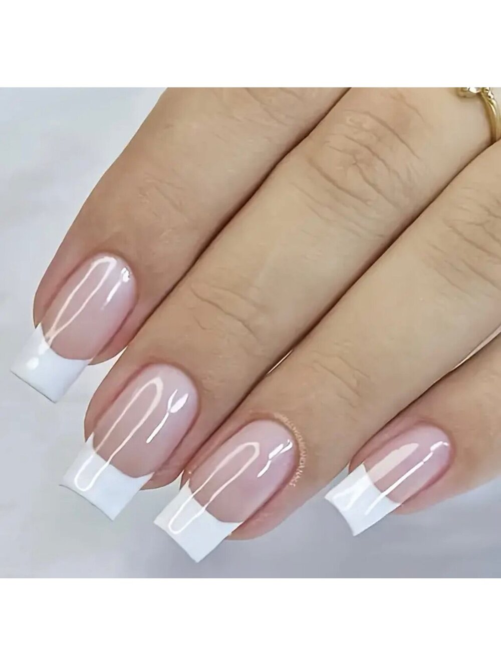 New - 24pcs - Long - French Tip - Full Cover - Square Press-On Nails